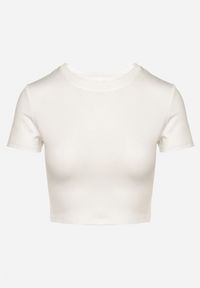 Born2be - Biały T-shirt z Wiskozą o Dopasowanym Kroju Typu Crop Top Folirra. Okazja: na co dzień. Kolor: biały. Materiał: wiskoza. Styl: klasyczny, casual #3
