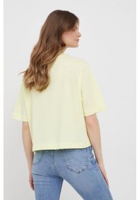 GAP t-shirt bawełniany kolor żółty. Kolor: żółty. Materiał: bawełna. Wzór: nadruk