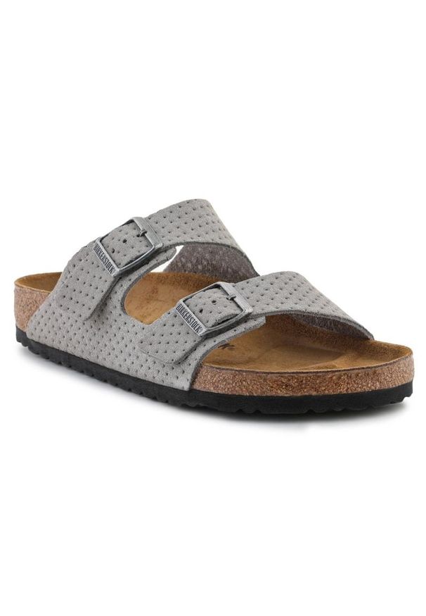 Klapki Birkenstock Arizona Bs M 1026988 szare. Okazja: na co dzień. Kolor: szary. Materiał: materiał. Wzór: paski. Sezon: lato. Styl: casual