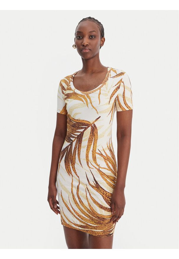 Just Cavalli Sukienka codzienna 80PAOE02 CJ112 Beżowy Slim Fit. Okazja: na co dzień. Kolor: beżowy. Materiał: bawełna. Typ sukienki: proste. Styl: casual