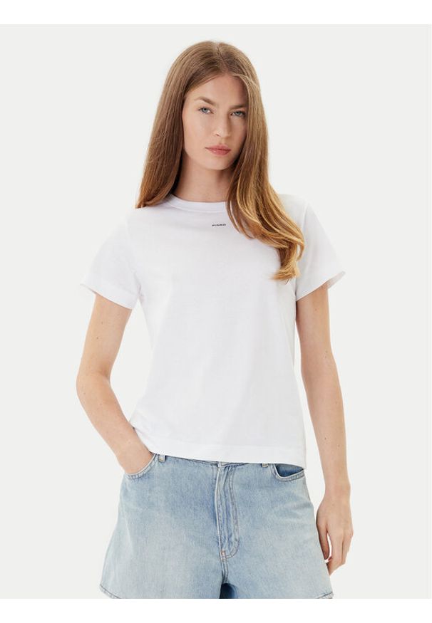 Pinko - PINKO T-Shirt Basico 100373 A2RE Biały Regular Fit. Kolor: biały. Materiał: bawełna