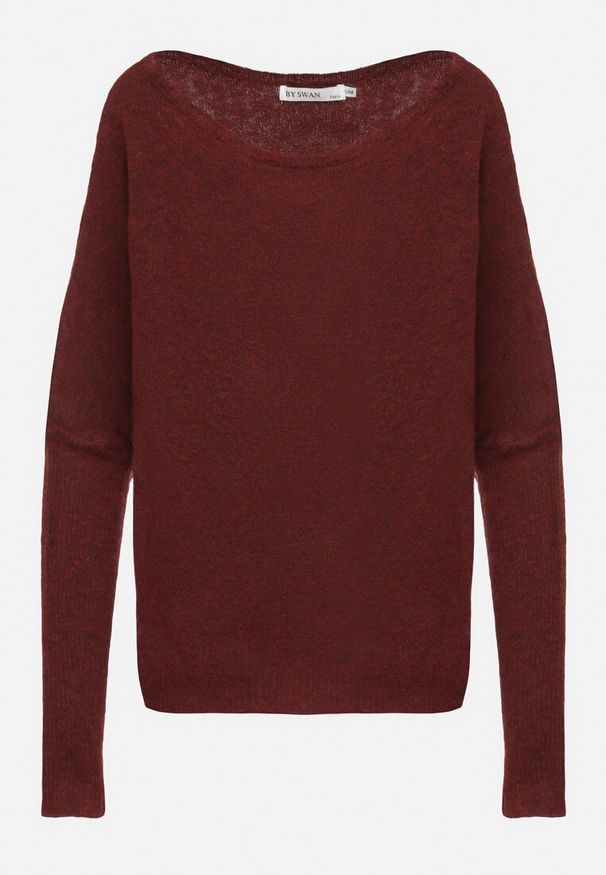 Born2be - Bordowy Sweter z Lnem i Dekoltem w Łódkę o Kroju Oversize Sassirra. Okazja: do pracy. Typ kołnierza: dekolt w łódkę. Kolor: czerwony. Materiał: len. Styl: elegancki