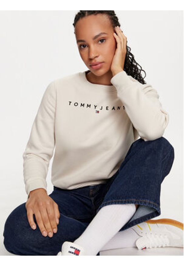 Tommy Jeans Bluza Linear DW0DW17323 Beżowy Regular Fit. Kolor: beżowy. Materiał: bawełna