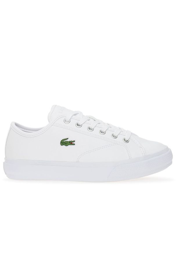 Buty Lacoste Backcourt 224 2 CUJ 748CUJ0001-21G - białe. Okazja: na co dzień. Zapięcie: sznurówki. Kolor: biały. Materiał: syntetyk, guma, skóra. Wzór: aplikacja. Obcas: na płaskiej podeszwie. Sport: turystyka piesza