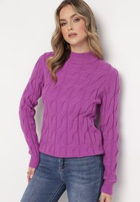 Born2be - Fioletowy Klasyczny Sweter w Ozdobny Splot Aliissa. Kolor: fioletowy. Materiał: dzianina. Długość rękawa: długi rękaw. Długość: długie. Wzór: ze splotem. Styl: klasyczny #4