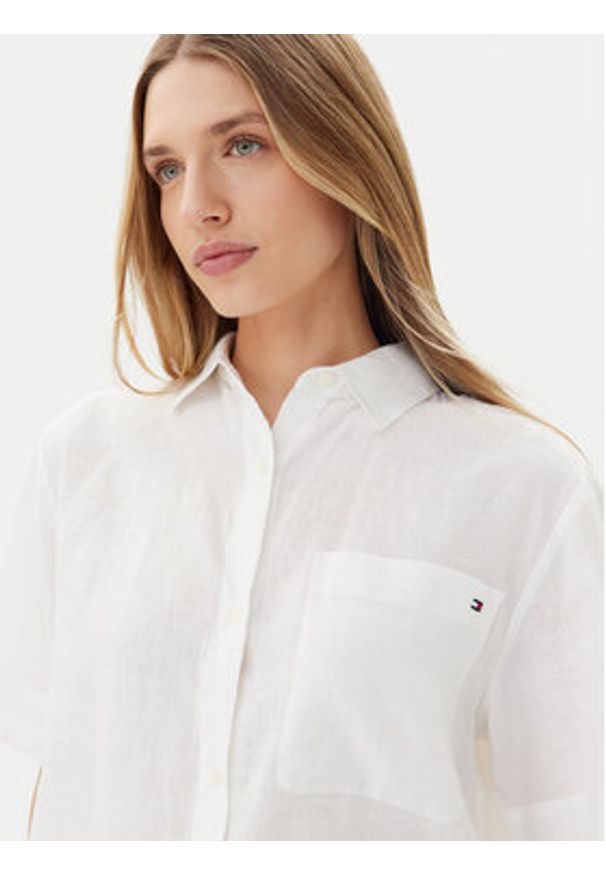TOMMY HILFIGER - Tommy Hilfiger Koszula WW0WW44720 Biały Relaxed Fit. Kolor: biały. Materiał: len