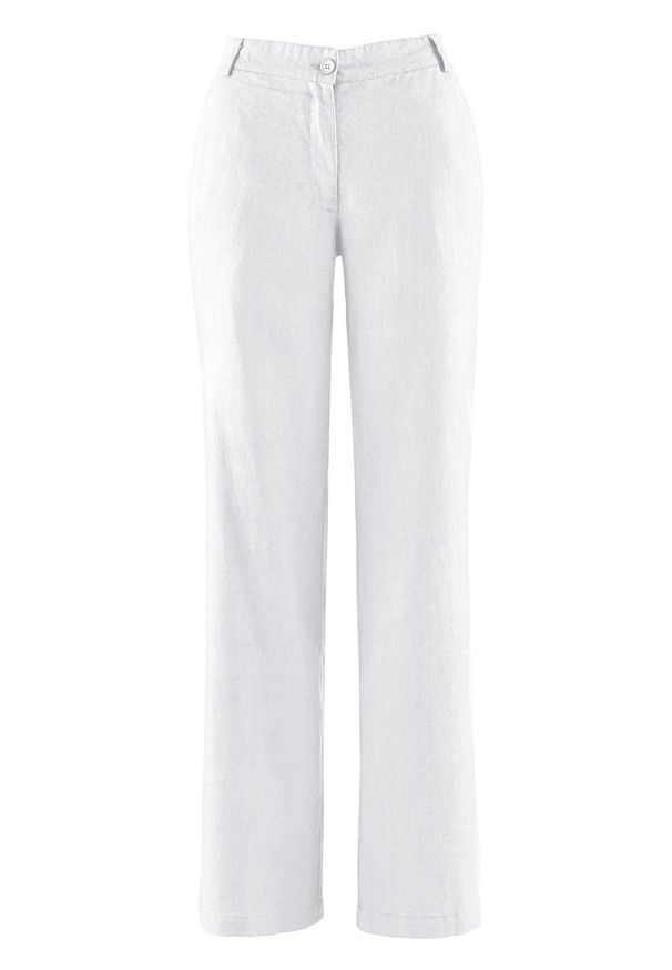Spodnie lniane Loose Fit z wygodnym paskiem bonprix biały. Kolor: biały. Materiał: len