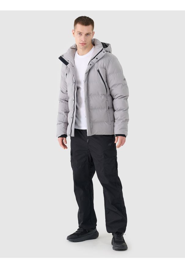 4f - 4F Kurtka puchowa z syntetycznym wypełnieniem membrana 10000 męska - szara S. Okazja: na co dzień. Typ kołnierza: kaptur. Kolor: szary. Materiał: syntetyk, puch. Długość: długie. Wzór: gładki. Sezon: zima. Styl: casual, klasyczny, sportowy