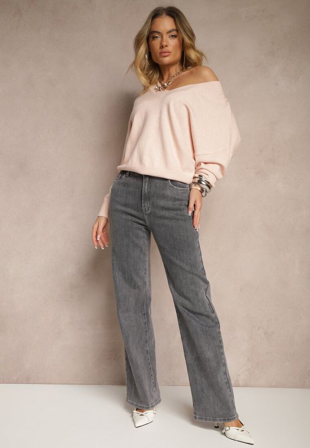 Renee - Ciemnoszare Jeansy High Waist o Szerokim Kroju Tirfia. Okazja: na co dzień. Stan: podwyższony. Kolor: szary. Styl: casual, elegancki
