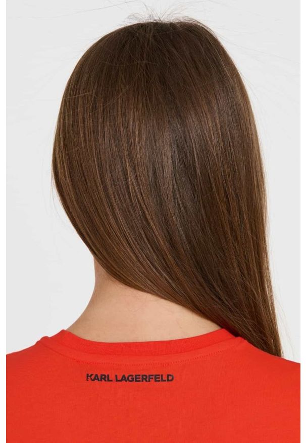 Karl Lagerfeld - KARL LAGERFELD Czerwony damski t-shirt ikonik lny, Rozmiar XS. Kolor: czerwony. Materiał: len