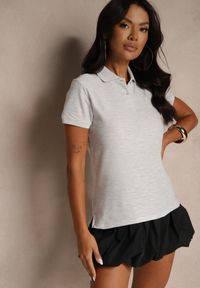 Renee - Jasnoszary Bawełniany T-shirt Typu Polo Arsenllia. Okazja: na co dzień. Typ kołnierza: polo. Kolor: szary. Materiał: bawełna. Styl: elegancki, casual, klasyczny #5