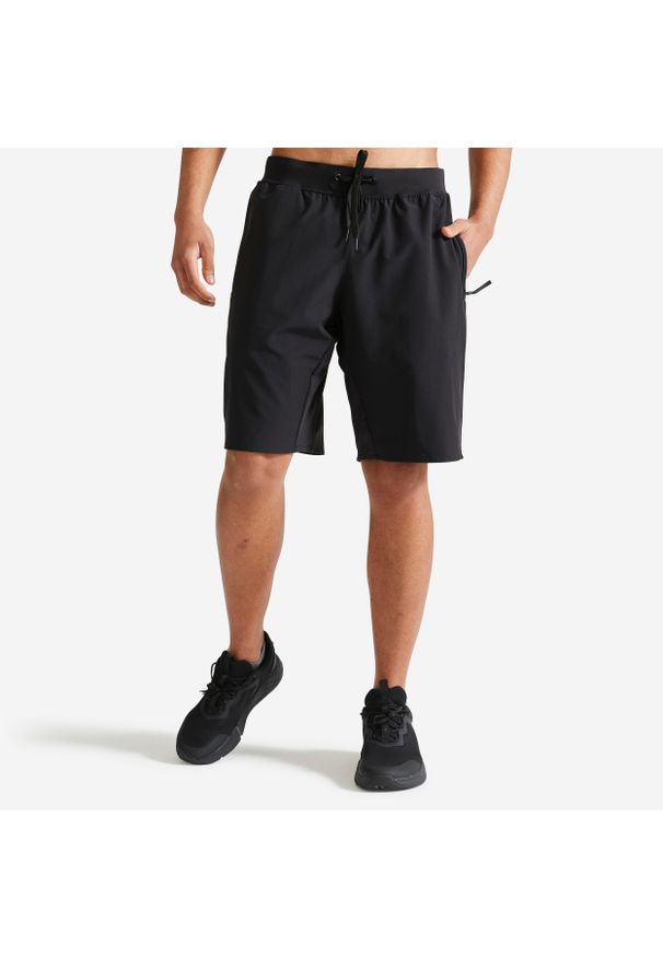 DOMYOS - Spodenki fitness cardio męskie Domyos. Kolor: czarny. Materiał: skóra, materiał. Sport: fitness
