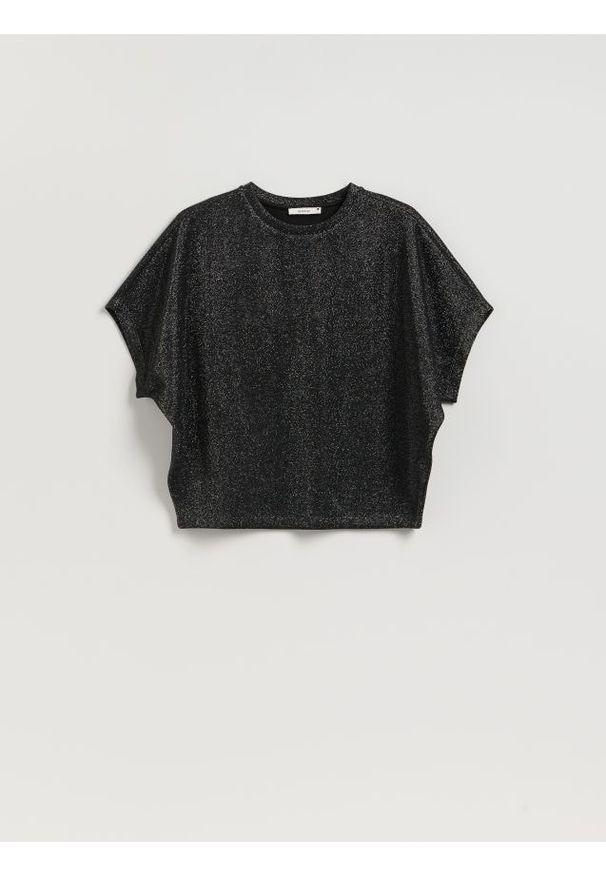 Reserved - T-shirt z metalizowaną nicią - czarny. Kolor: czarny. Materiał: dzianina