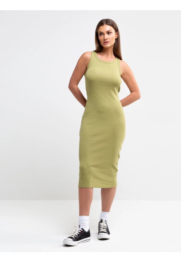 Big-Star - Sukienka damska midi khaki Maxinassara 303. Kolor: zielony. Długość rękawa: na ramiączkach. Długość: midi
