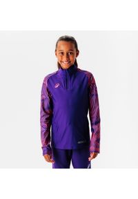 KIPSTA - Bluza piłkarska na krótki suwak dla dzieci Kipsta Viralto Wavy Club. Kolor: fioletowy, różowy, wielokolorowy. Materiał: elastan, poliester, materiał. Długość: krótkie. Sport: piłka nożna