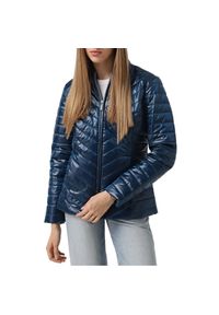 skechers - Kurtka sportowa damska GO Shield Shine Jacket. Kolor: niebieski. Materiał: poliester. Styl: sportowy