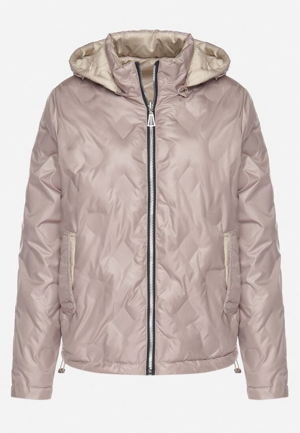 Born2be - Ciemnobeżowa Pikowana Kurtka o Dwustronnym Kroju z Odpinanym Kapturem Zeorina. Okazja: na co dzień. Kolor: beżowy. Materiał: jeans. Wzór: gładki. Styl: elegancki, casual