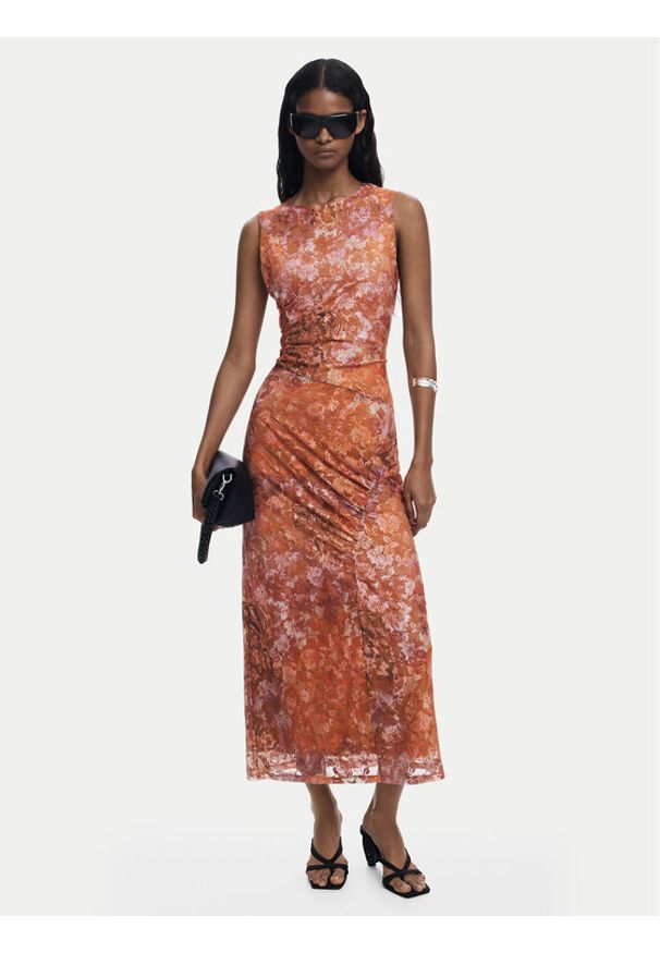 Desigual Sukienka koktajlowa Lua 25WWVK26 Pomarańczowy Slim Fit. Kolor: pomarańczowy. Materiał: syntetyk. Styl: wizytowy