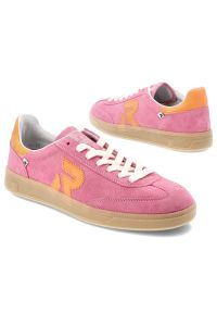 Różowe Sneakersy Rieker Modne Obuwie Damskie. Okazja: na co dzień. Zapięcie: sznurówki. Kolor: różowy. Materiał: zamsz #7