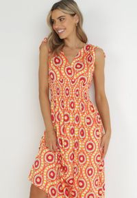Born2be - Pomarańczowa Rozkloszowana Sukienka Maxi z Gumką w Pasie Branna. Kolor: pomarańczowy. Długość: maxi #5