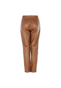 Ochnik - Spodnie skórzane karmelowe damskie. Kolor: brązowy. Materiał: skóra