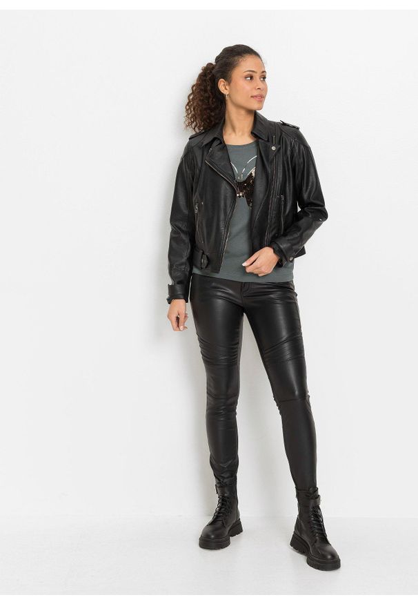 bonprix - Shirt z cekinami. Kolor: zielony. Długość rękawa: krótki rękaw. Długość: krótkie. Wzór: gładki, aplikacja