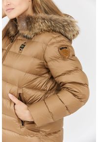 Blauer USA - BLAUER Brązowa kurtka puchowa damska z odpinanym futrem jenota, Rozmiar XS. Kolor: brązowy. Materiał: futro, puch #4
