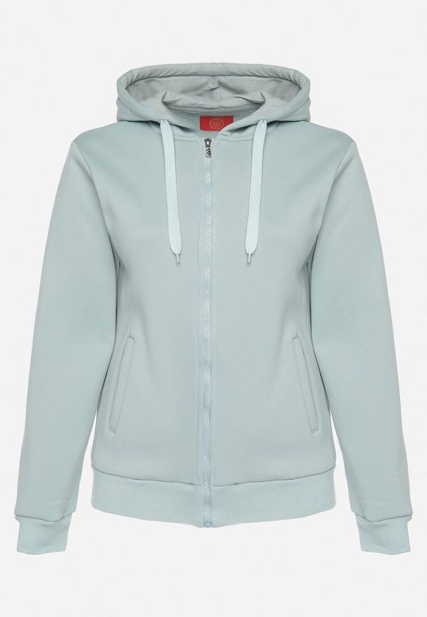 Born2be - Jasnoniebieska Bluza z Dodatkiem Bawełny i Kapturem Ozdobiona Sznurkami Alisara. Kolor: niebieski. Materiał: bawełna. Wzór: aplikacja