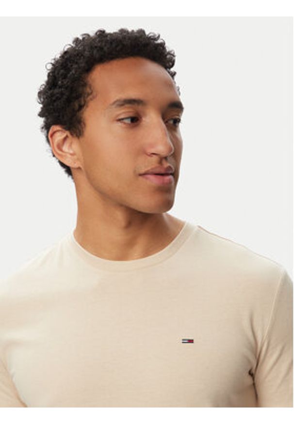 Tommy Jeans T-Shirt Jaspe Htr Tee Ext DM0DM20363 Beżowy Slim Fit. Kolor: beżowy. Materiał: bawełna