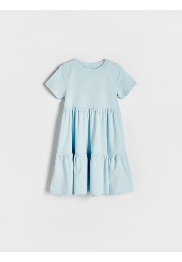 Reserved - Sukienka z bawełny - jasnoturkusowy. Kolor: turkusowy. Materiał: bawełna
