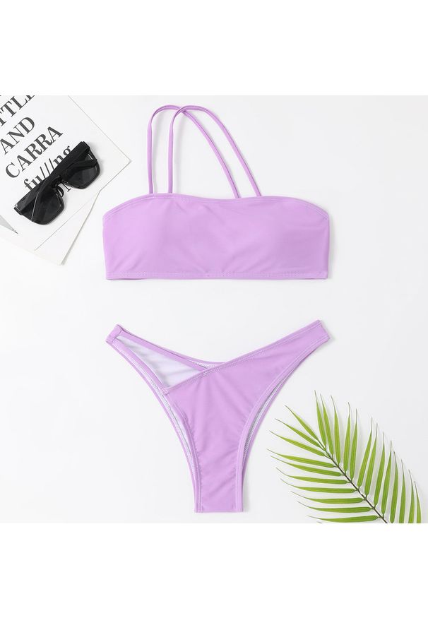 Intica - Bikini bandeau na plażę i lato z elastycznego materiału Mihane. Kolor: fioletowy. Materiał: materiał