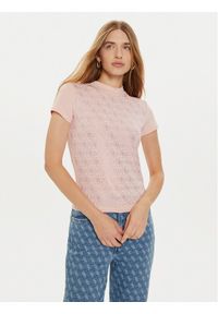 Guess T-Shirt W4BI26 J1314 Różowy Slim Fit. Kolor: różowy. Materiał: bawełna
