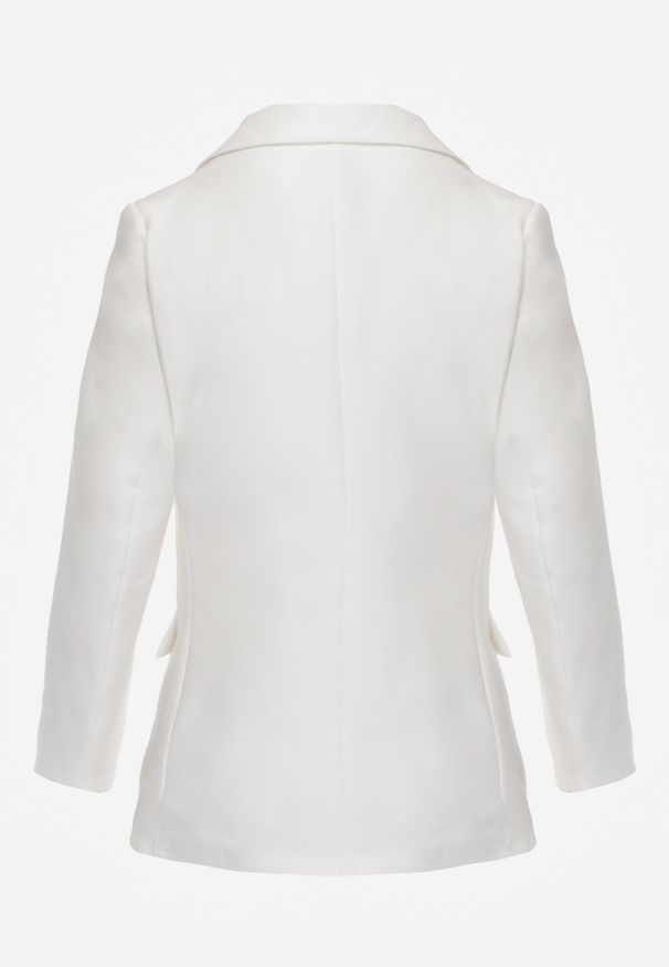 Born2be - Biała Marynarka Dwurzędowa z Biżuteryjnymi Guzikami Teudosia. Okazja: na co dzień. Kolor: biały. Materiał: jeans. Wzór: aplikacja. Styl: casual, klasyczny, elegancki