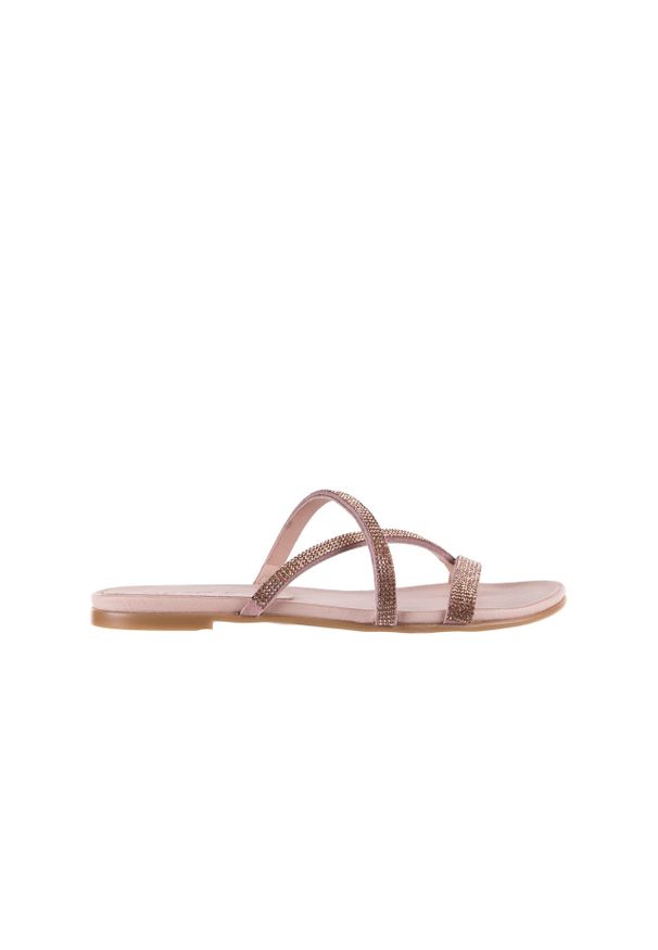 Japonki Bayla-112 0396-304 Powder, Róż, Skóra naturalna - 37. Kolor: beżowy. Materiał: skóra. Wzór: aplikacja, paski. Obcas: na obcasie. Wysokość obcasa: średni