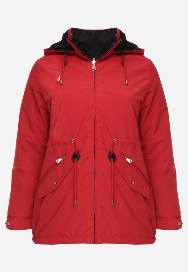 Born2be - Czerwono-Czarna Przejściowa Kurtka Dwustronna o Kroju Parki z Pikowaniem Wewnątrz Zidelle. Typ kołnierza: kaptur. Kolor: czerwony. Materiał: poliester, jeans. Styl: sportowy