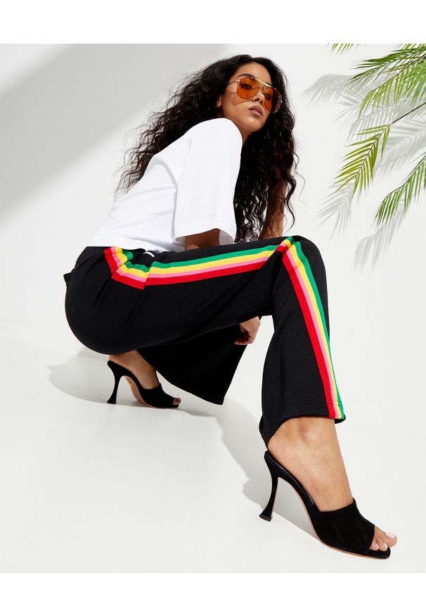 PALM ANGELS - Szerokie spodnie z kolorowym lampasem Miami. Kolor: czarny. Długość: długie. Wzór: kolorowy
