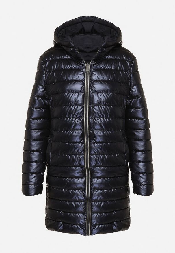 Born2be - Granatowa Pikowana Kurtka Dwustronna z Kapturem Alarrise. Okazja: na spacer. Typ kołnierza: kaptur. Kolor: niebieski. Materiał: jeans, skóra. Wzór: gładki