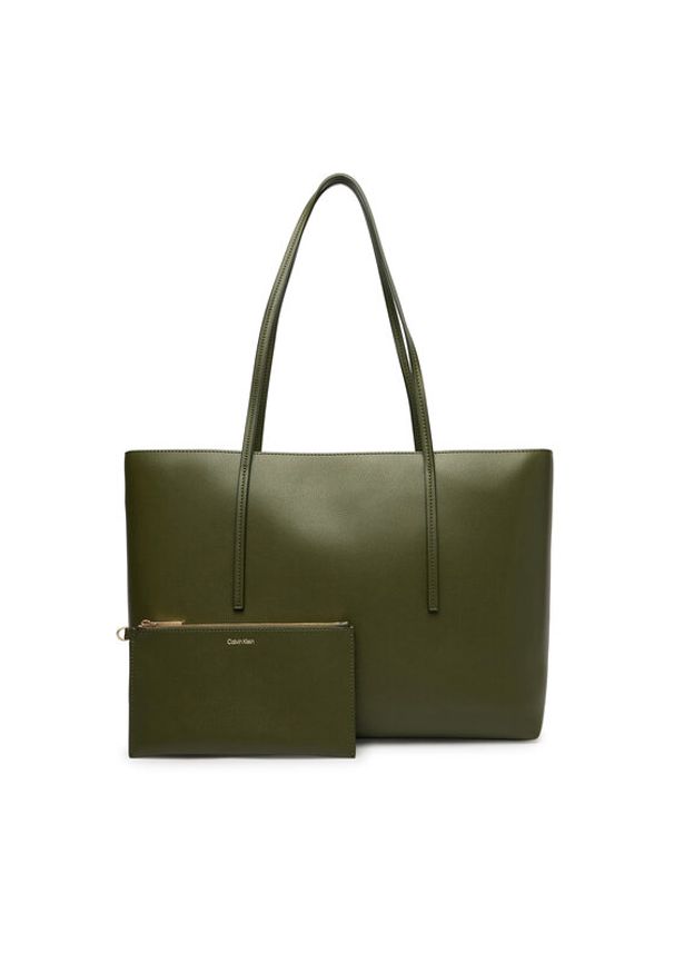 Calvin Klein Torebka Foil Logo Tote W/Pouch LV04F3274G Zielony. Kolor: zielony. Materiał: skórzane