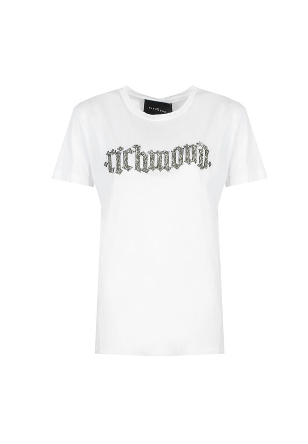 John Richmond T-Shirt "Nye" | RWP20208TS | Nye | Kobieta | Biały. Okazja: na co dzień. Kolor: biały. Materiał: bawełna. Długość rękawa: krótki rękaw. Długość: krótkie. Wzór: aplikacja. Styl: casual