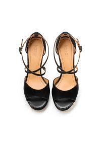 Kazar - Czarne sandały damskie. Kolor: czarny. Materiał: nubuk. Obcas: na platformie. Styl: wizytowy, klasyczny, elegancki #3