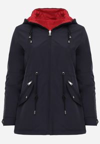 Born2be - Granatowo-Czerwona Przejściowa Kurtka Dwustronna o Kroju Parki z Pikowaniem Wewnątrz Zidelle. Typ kołnierza: kaptur. Kolor: niebieski. Materiał: poliester, jeans. Styl: sportowy #5