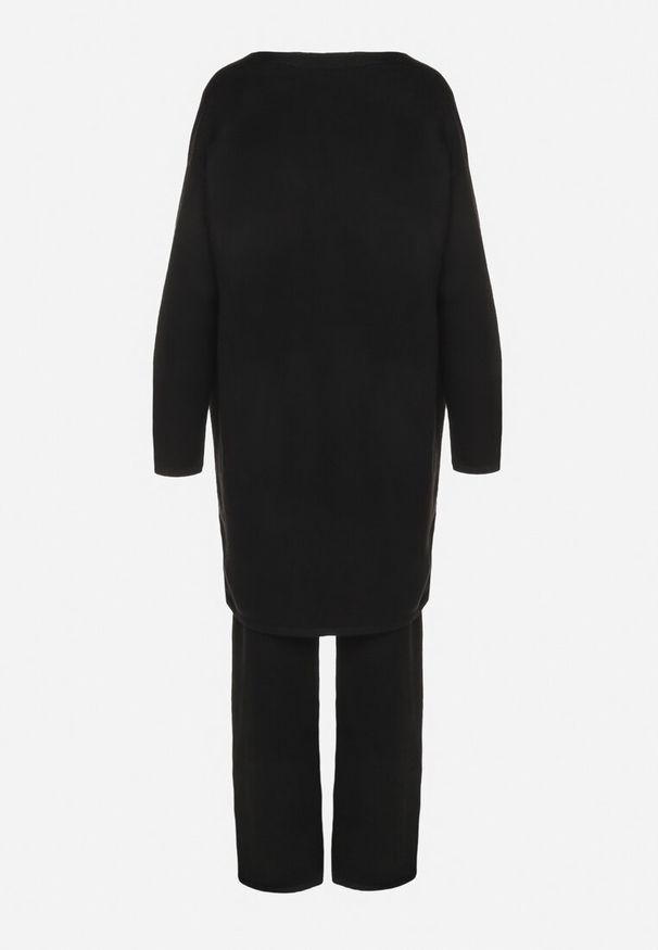 Born2be - Czarny Dzianinowy Komplet z Wełną Kardigan Top i Szerokie Spodnie Daivonne. Kolor: czarny. Materiał: wełna, dzianina