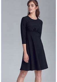 Nife - Czarna Rozkloszowana Sukienka Odcinana pod Biustem. Kolor: czarny. Materiał: elastan, poliester, wiskoza #1