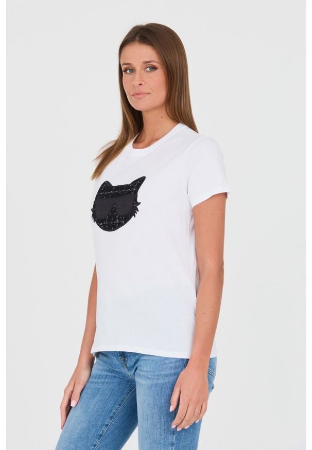 Karl Lagerfeld - KARL LAGERFELD Biały t-shirt Boucle Choupette. Kolor: biały. Materiał: bawełna