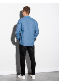 Ombre Clothing - Koszula męska w kratę z długim rękawem K563 - błękitna - XXL. Kolor: niebieski. Materiał: bawełna, poliester. Długość rękawa: długi rękaw. Długość: długie #4