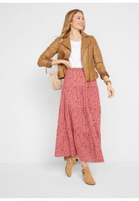 bonprix - Spódnica maxi z falban. Kolor: różowy. Materiał: bawełna #2