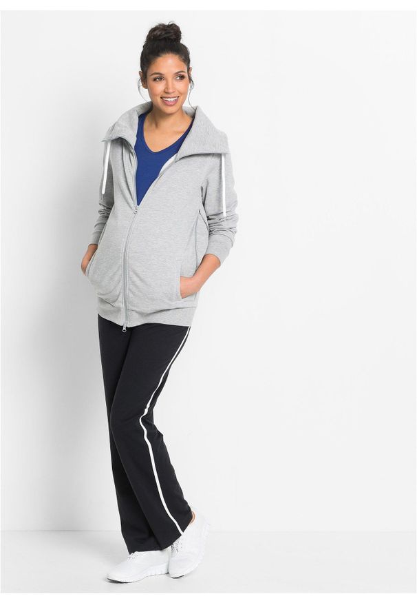 bonprix - Spodnie dresowe ciążowe ze stretchem, z bawełny organicznej, Straight Leg. Kolekcja: moda ciążowa. Kolor: czarny. Materiał: bawełna, dresówka
