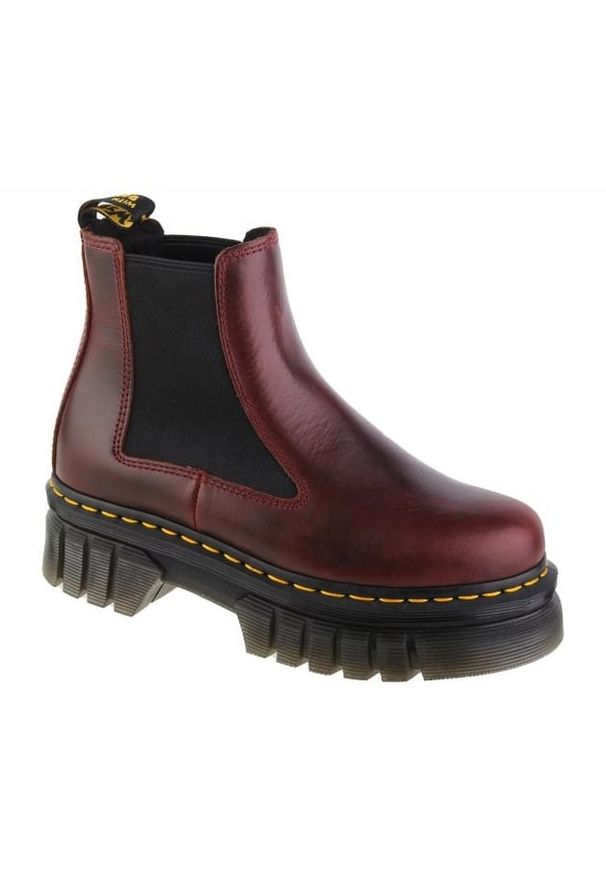 Buty Dr. Martens Audrick Chelsea DM27820211 czerwone. Okazja: na co dzień. Kolor: czerwony. Materiał: skóra. Obcas: na obcasie. Styl: vintage, casual, klasyczny. Wysokość obcasa: średni