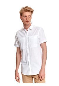 TOP SECRET - Biała koszula męska z krótkim rękawem. Kolor: biały. Materiał: tkanina, bawełna. Długość rękawa: krótki rękaw. Długość: krótkie. Styl: elegancki #3