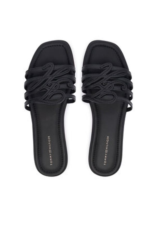TOMMY HILFIGER - Tommy Hilfiger Klapki Th Script Flat Mule Lth FW0FW09368 Czarny. Kolor: czarny. Materiał: skóra